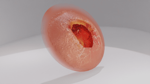 A close up render of our abscess moulage model