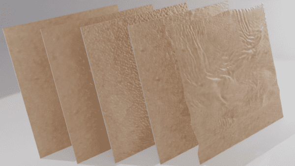 5 different simulated skin samples displayed next to each other.